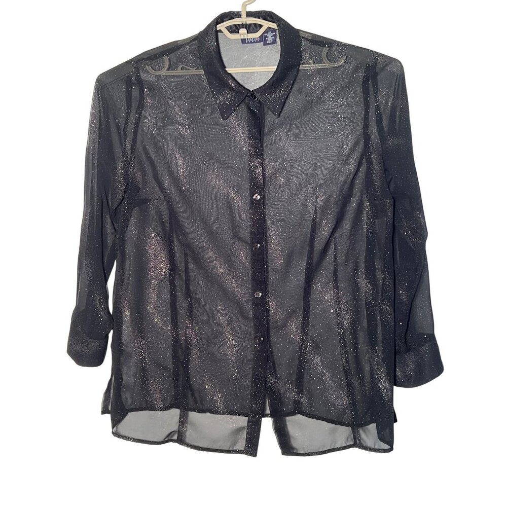 VTG Hillard & Hanson Blouse 3X  Polka Dot Sheer Chiffon Career Witchy Goth Y2K